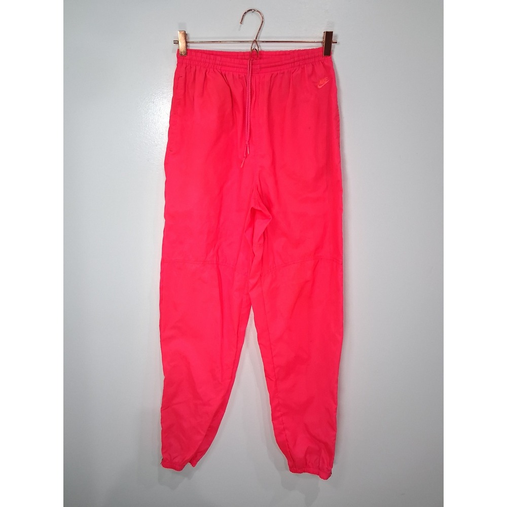 Vintage 80s Nike Neon Pink Track Pants Windbreaker Joggers Women Small Hot Coral